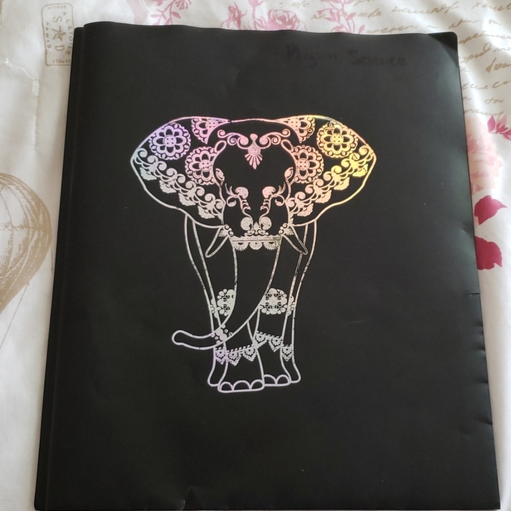 Holographic elephant three ring folder